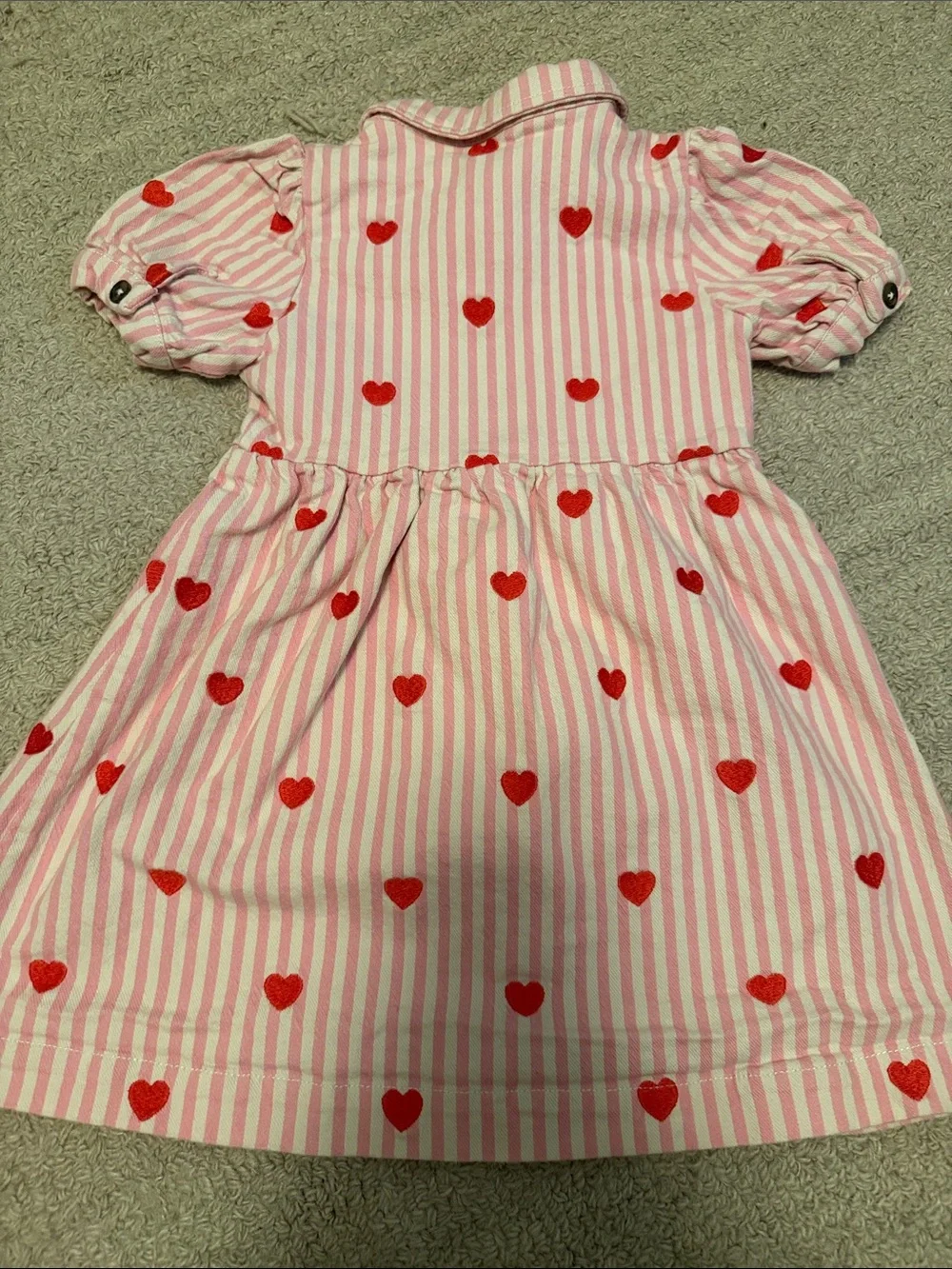 Mini Boden Pink & Red Striped Dress with Heart Motif